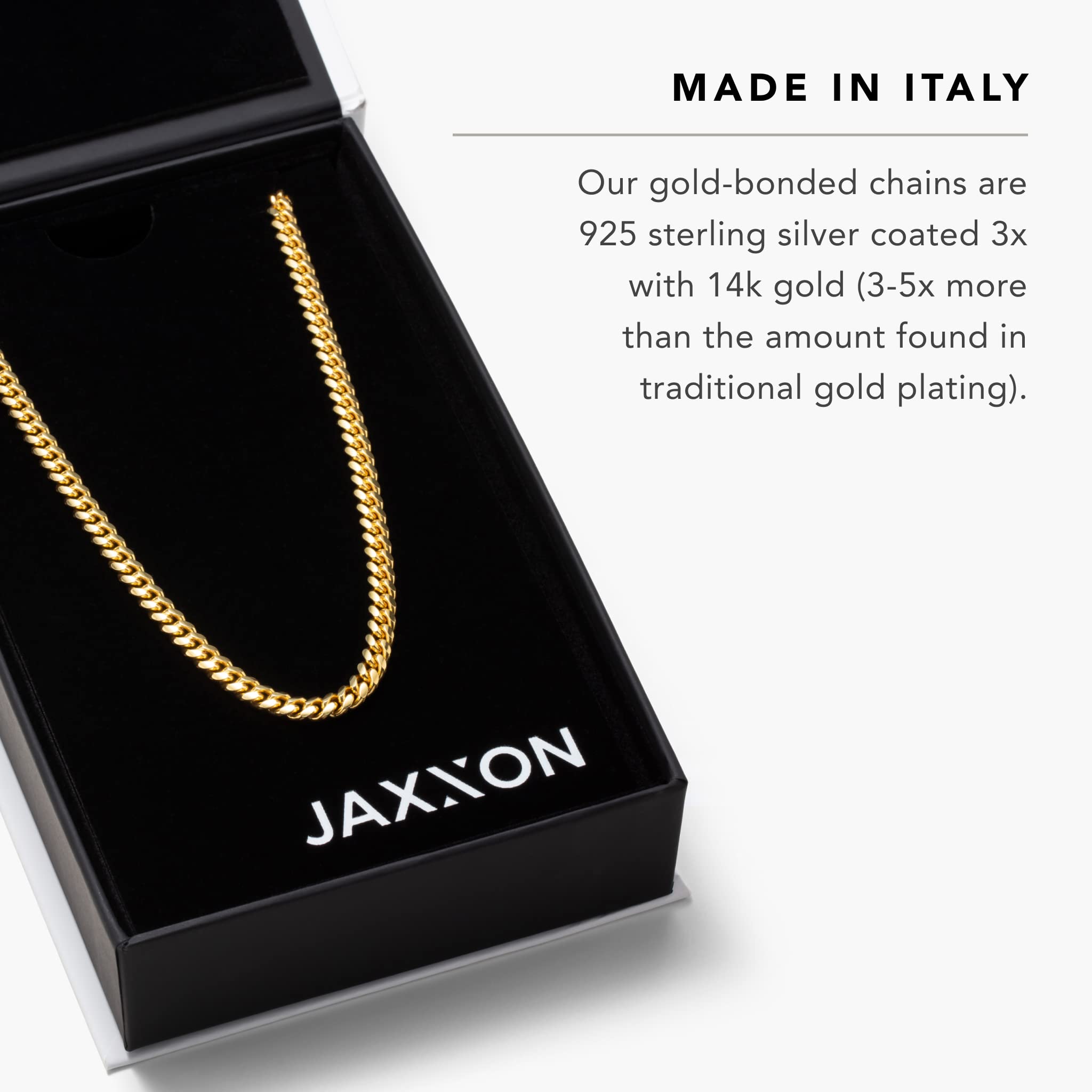 JAXXON Cuban Link Chain - 3mm | 14k Gold Bonded Over 925 Sterling Silver Chain Necklace for Men - Gold, 22 Inch