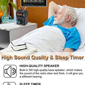 ZHIWHIS Bluetooth Speakers, Portable Radio with Sleep Timer, Weather AM FM Shortwave Radios with Best Sound, Retro Analog Tuner with Preset, Rechargeable MP3 Player Support MicroSD Card