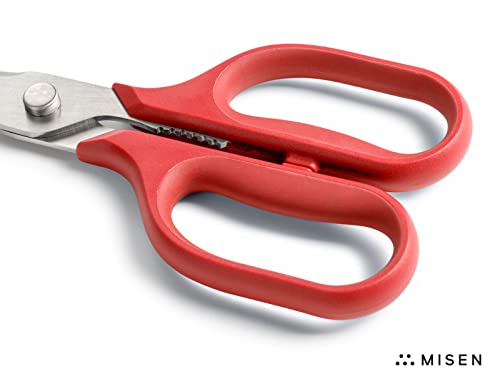 Misen Kitchen Scissors - Multipurpose Kitchen Shears - Heavy Duty Food Scissors - Dishwasher Safe Meat Scissors, Red