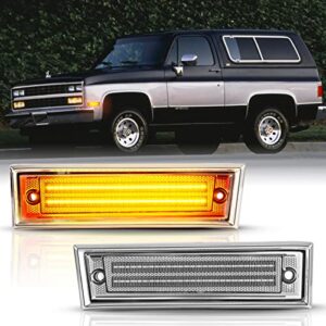 popmotorz front fender side marker lights, led amber bumper turn side signal lamps for 1981-1991 chevy pickup truck blazer/suburban/gmc gm2551107 gm2550115 915558 915557 18120166 18120066-clear lens