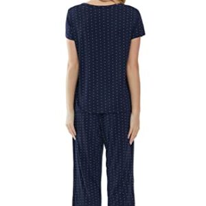 Joyaria Ladies Bamboo Pajamas Summer Cooling Ultra Soft Short Sleeve Capri PJs Set Sleepwear Petite (Navy Polka Dot, Small)