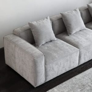 Acanva Luxury Modular Sectional Living Room Sofa Set, Modern Minimalist Style Couch with Ottoman and Chaise, L-Shape, Chenille Grey