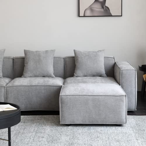 Acanva Luxury Modular Sectional Living Room Sofa Set, Modern Minimalist Style Couch with Ottoman and Chaise, L-Shape, Chenille Grey