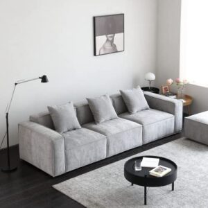 Acanva Luxury Modular Sectional Living Room Sofa Set, Modern Minimalist Style Couch with Ottoman and Chaise, L-Shape, Chenille Grey
