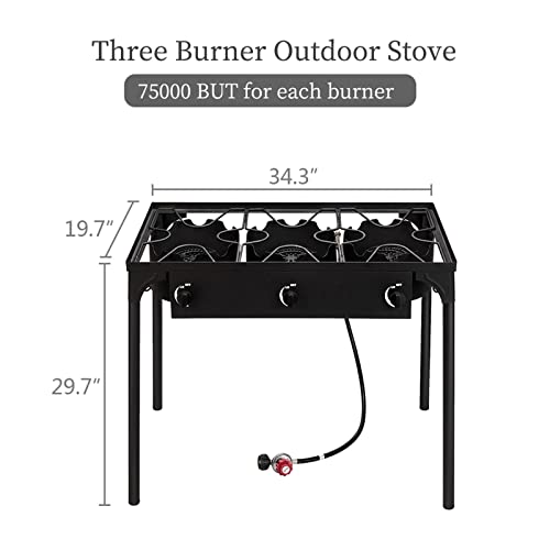 Outvita 3 Burner Propane Gas Stove for Outdoor Cooking, 225,000 BTU Camping Cooker with Removable Legs, Temperature Control Knobs for Backyard Cooking, BBQ, Baking and Frying