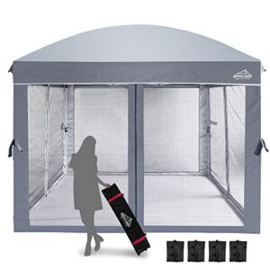 aigocano canopy tent with netting screen,10x10 easy pop up gazebo for outdoor parties,camping,foldable patio gazebo with roller bag and 4 sandbags(grey)