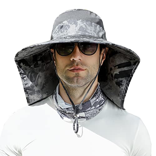 Mens Womens Sun Hat with Neck Flap UPF 50+Waterproof Fishing Hiking Safari Hat Cap with UV Protection