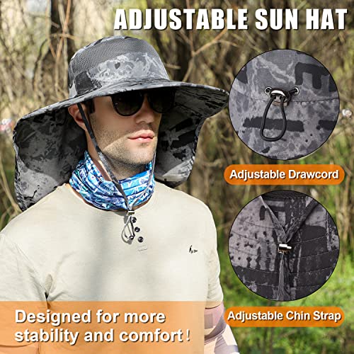 Mens Womens Sun Hat with Neck Flap UPF 50+Waterproof Fishing Hiking Safari Hat Cap with UV Protection