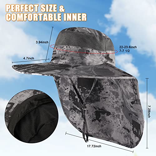 Mens Womens Sun Hat with Neck Flap UPF 50+Waterproof Fishing Hiking Safari Hat Cap with UV Protection