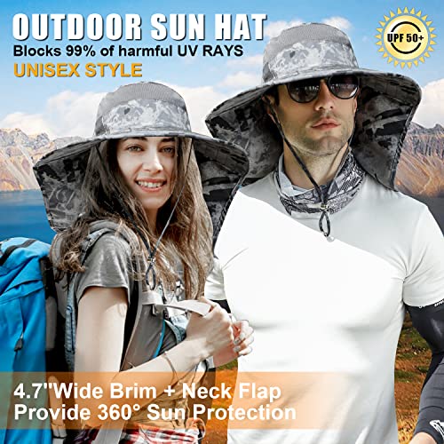 Mens Womens Sun Hat with Neck Flap UPF 50+Waterproof Fishing Hiking Safari Hat Cap with UV Protection