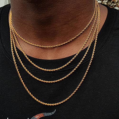 Gold Chain Gold Necklace for Men 18K Gold Rope Chain for Men Mens Gold Chain Necklace 2mm Gold Chain for Boys Gold Chain for Men 20 Inch Mens Gold Rope Chain for Men Chains for Men Mens Jewelry Mens Gifts