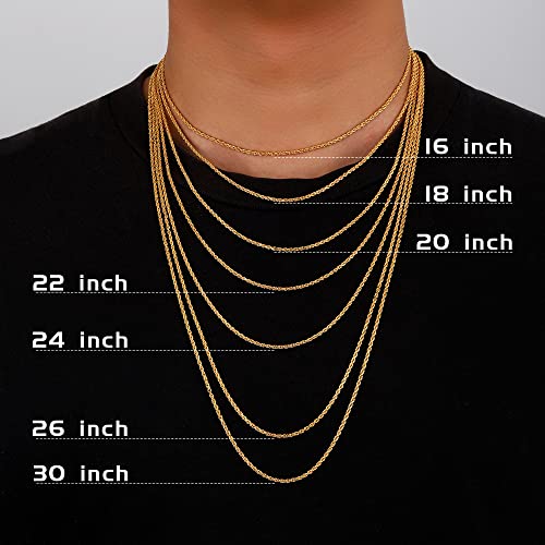 Gold Chain Gold Necklace for Men 18K Gold Rope Chain for Men Mens Gold Chain Necklace 2mm Gold Chain for Boys Gold Chain for Men 20 Inch Mens Gold Rope Chain for Men Chains for Men Mens Jewelry Mens Gifts