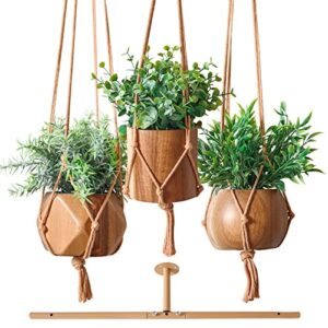 3 pack fake hanging plants with 3 plant hangers,artificial plants eucalyptus rosemary potted with rod for office farmhouse home living room bathroom bedroom aesthetic wall windowsill greenery decor