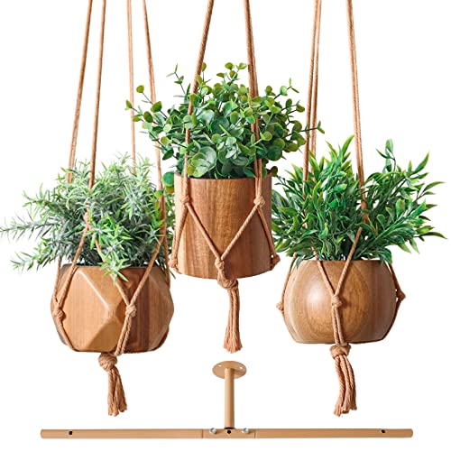 3 Pack Fake Hanging Plants with 3 Plant Hangers,Artificial Plants Eucalyptus Rosemary Potted with Rod for Office Farmhouse Home Living Room Bathroom Bedroom Aesthetic Wall Windowsill Greenery Decor