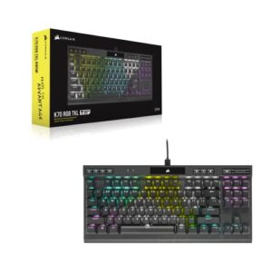 Corsair K70 RGB TKL CHAMPION SERIES Tenkeyless Mechanical Gaming Keyboard (CHERRY MX Silent Keyswitches: Linear and Quiet , PBT Double-Shot Keycaps, Per-Key RGB LED Backlighting) QWERTY NA, Black