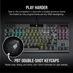 Corsair K70 RGB TKL CHAMPION SERIES Tenkeyless Mechanical Gaming Keyboard (CHERRY MX Silent Keyswitches: Linear and Quiet , PBT Double-Shot Keycaps, Per-Key RGB LED Backlighting) QWERTY NA, Black