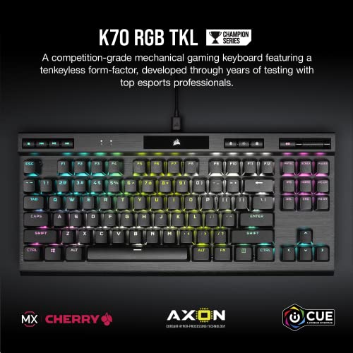 Corsair K70 RGB TKL CHAMPION SERIES Tenkeyless Mechanical Gaming Keyboard (CHERRY MX Silent Keyswitches: Linear and Quiet , PBT Double-Shot Keycaps, Per-Key RGB LED Backlighting) QWERTY NA, Black