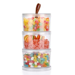 bstkey 3 tier decorative round storage jars with lids, clear stackable snack containers candy jar bathroom canister, kitchen storage organization for cookie, dry foods, nuts, coffee bean