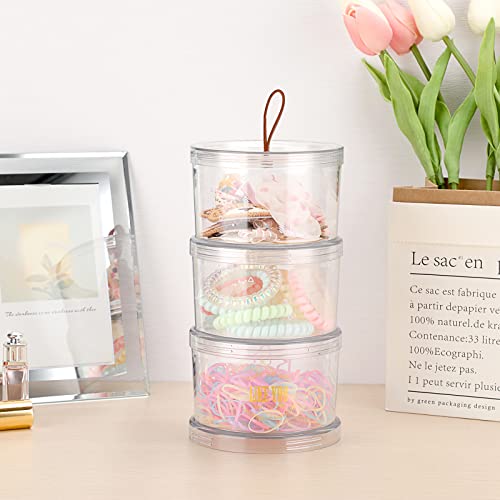 BSTKEY 3 Tier Decorative Round Storage Jars with Lids, Clear Stackable Snack Containers Candy Jar Bathroom Canister, Kitchen Storage Organization for Cookie, Dry Foods, Nuts, Coffee Bean