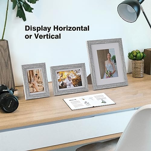 Povrgive Picture Frames Set of 10 Gray Wood Grain, Bulk MDF Frames for 8x10, 5x7, 4x6 Photos Real Glass for Wall or Tabletop