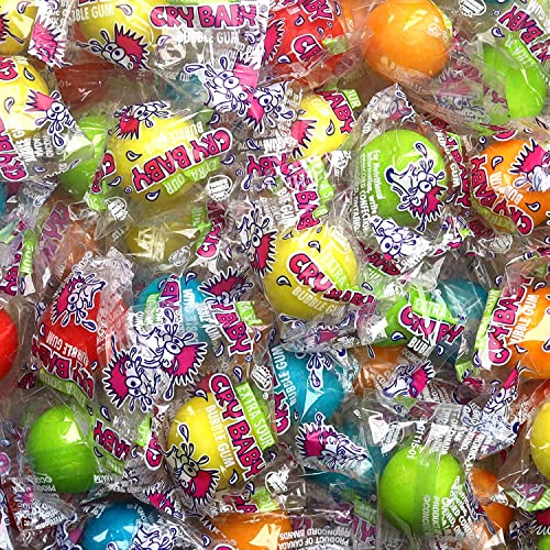 Sour Gumballs - Cry Baby Sour Fruit Gum - 60 Pcs Individually Wrapped Gumballs - Chewing Bubble Gum - 12 Oz Chewing Bubble Gum Balls - Colored Gum Balls