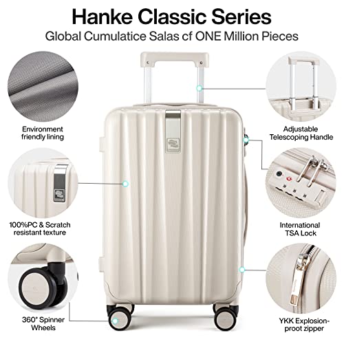 Hanke 20/29 Inch 2 Piece Luggage Sets PC Lightweight Hardshell Suitcases with Spinner Wheels & TSA Lock, Extra Large Rolling Travel Luggage, Nestable Storage 2 Piece Set 20/29(Ivory White)