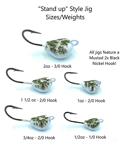 Tautog Jig, Sheepshead Jig, 2 Pack, Standup Style Tog Jig, Ultra Tough Powder Coat Finish with 2X Hook, 1/2-2oz Sizes, Multiple Colors, Made in The USA (1oz, Green Crab)