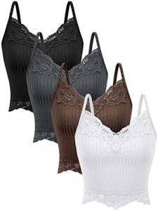 4 pcs lace y2k tank tops fairy grunge clothes y2k crop tops lace patchwork tops cami ribbed knitted tank tops for women (black, white, skin, gray, large)