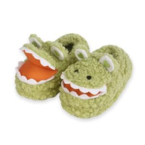 funcoo plus green crocodile toddlers fuzzy slippers kids warm house slippers cute animal fluffy slip on home shoes for boys