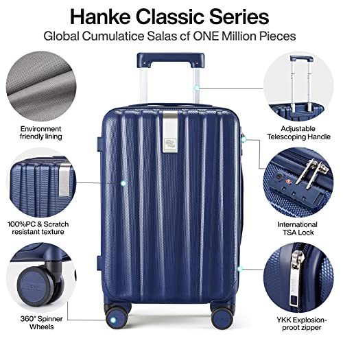 Hanke 20 Inch Carry On Luggage Airline Approved, Lightweight PC Hardside Suitcase with Spinner Wheels & TSA Lock,Rolling luggage bags for Weekender,Carry-On 20-Inch(Dark Blue)