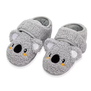 funcoo plus boys girls house slippers kids warm home shoes toddler fuzzy wool-like house shoes indoor outdoor slippers gray koala