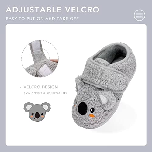 FUNCOO PLUS Boys Girls House Slippers Kids Warm Home Shoes Toddler Fuzzy Wool-Like House Shoes Indoor Outdoor Slippers Gray Koala