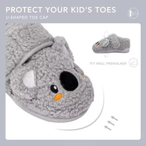 FUNCOO PLUS Boys Girls House Slippers Kids Warm Home Shoes Toddler Fuzzy Wool-Like House Shoes Indoor Outdoor Slippers Gray Koala