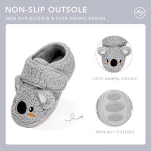 FUNCOO PLUS Boys Girls House Slippers Kids Warm Home Shoes Toddler Fuzzy Wool-Like House Shoes Indoor Outdoor Slippers Gray Koala