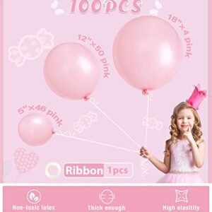 Ponamfo Pink Balloon Arch Kit - 100Pcs 18"+12"+5" Pastel Light Pink Balloons Different Size as Birthday Balloons Gender Reveal Balloons Baby Shower Balloons Wedding Anniversary Bridal Shower Party