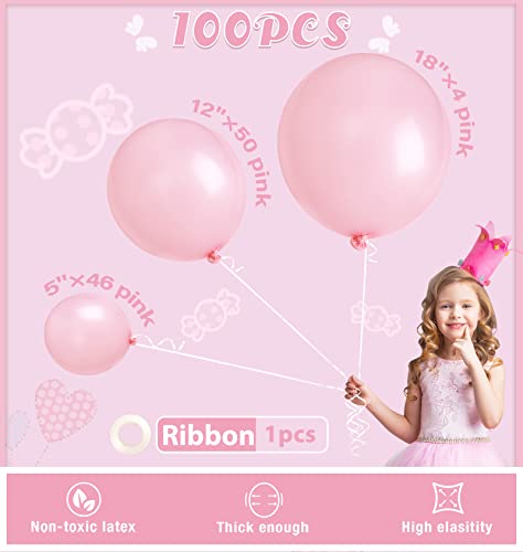 Ponamfo Pink Balloon Arch Kit - 100Pcs 18"+12"+5" Pastel Light Pink Balloons Different Size as Birthday Balloons Gender Reveal Balloons Baby Shower Balloons Wedding Anniversary Bridal Shower Party