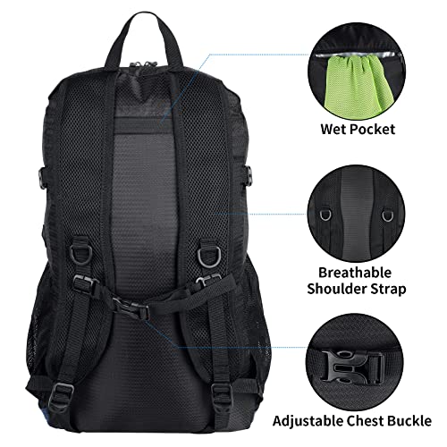 WATERFLY Lightweight Packable Hiking Backpack: Foldable Travel Daypack Ultralight Camping Day Pack for Woman Man