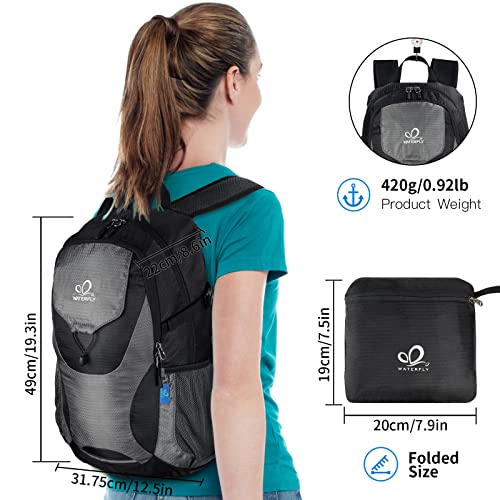 WATERFLY Lightweight Packable Hiking Backpack: Foldable Travel Daypack Ultralight Camping Day Pack for Woman Man