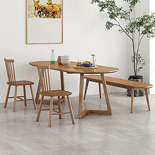 SUSUO 55 Inch Mid-Century Modern Dining Table Kitchen Dining Room Furniture, Natural Wood, Oval Kitchen Table in Rustic Farmhouse Style(Table Only)