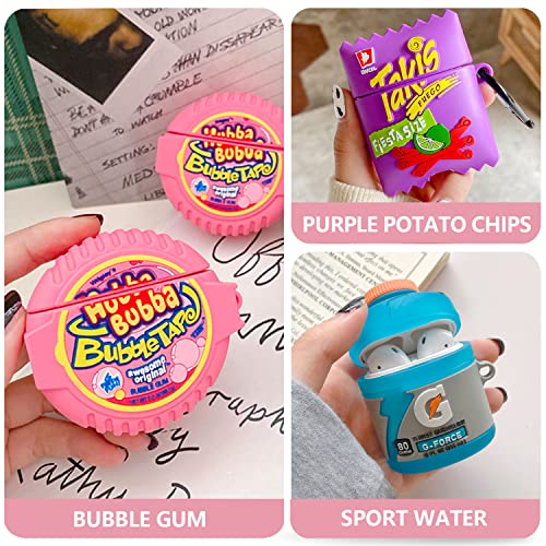 (3 Pack) Cute Airpod Case for Airpods 2&1, 3D Kawaii Silicone Cartoon Food Funny Protective Cover Accessories Skin for Airpod 1&2 Gen Charging Case for Girls Boys-(Bubble Gum+Sport Water+Takis)