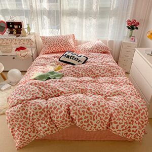 aojim animal leopard duvet cover cheetah print bedding set 100% cotton soft quilt cover white and pink comforter cover 1 queen size duvet cover 2 pillowcases (no comforter)