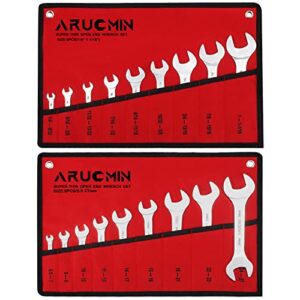 arucmin super-thin open end wrench set, 18-piece sae & metric 1/4" to 1-1/16" and 5.5mm to 27mm chrome vanadium steel wrench set with rolling pouch
