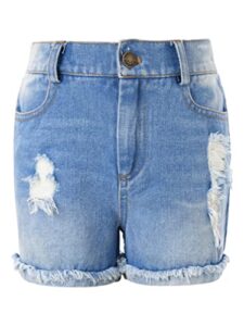 easyforever girls denim shorts stretch high waisted jeans ripped raw hem denim shorts cut off hot pants with pockets light blue 6 years