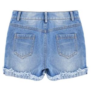 easyforever Girls Denim Shorts Stretch High Waisted Jeans Ripped Raw Hem Denim Shorts Cut Off Hot Pants with Pockets Light Blue 6 Years