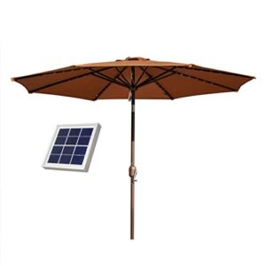 zjdu 9 ft solar led patio umbrella, garden sun shade umbrella, 40 led lights, with tilt and crank mechanism, for outdoor garden balcony patio backyard market, without base,brown