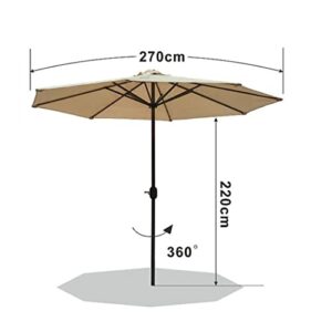 ZJDU 9 Ft Solar LED Patio Umbrella,Garden Patio Parasol,LED Lighted Outdoor Table Market Umbrella, with Push Button Tilt,for Garden, Lawn, Deck, Backyard & Pool,Gray Brown