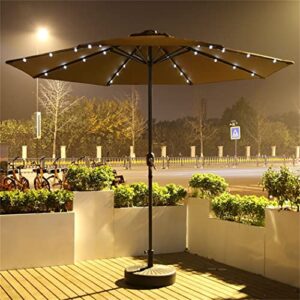 zjdu 9 ft solar led lighting patio umbrella,market garden sun shade umbrella, with 32 lights/crank and 8 ribs,for garden, lawn, deck, backyard & pool,coffee