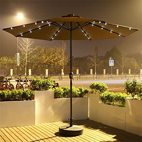 ZJDU 9 Ft Solar LED Lighting Patio Umbrella,Market Garden Sun Shade Umbrella, with 32 Lights/Crank and 8 Ribs,for Garden, Lawn, Deck, Backyard & Pool,Coffee