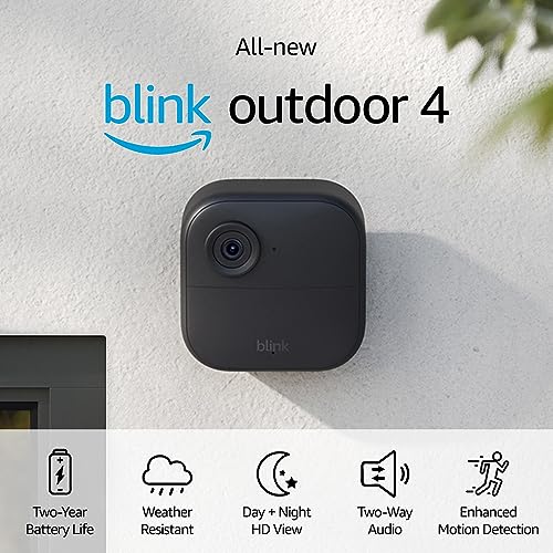 All-new Blink Outdoor 4 (4th Gen) – Wire-free smart security camera, two-year battery life, two-way audio, HD live view, enhanced motion detection, Works with Alexa – 2 camera system