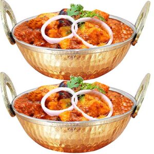 vakratunda kitchenwares heavy-duty copper bowl kadai, food grade copper and steel serving karahi bowls, multipurpose indian serving kadhai copper bowls, diameter 5 inches pack of (2)